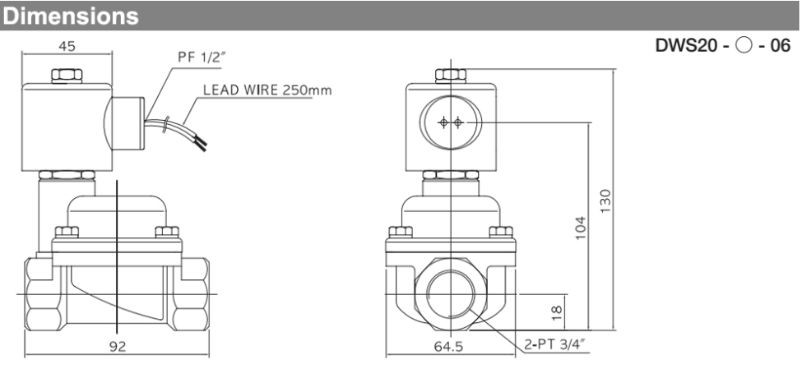 Cấu tạo và kích thước van hơi nước nóng TPC DWS20-9C-06