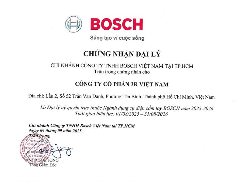 Chứng nhận đại lý Bosch - 3R Việt Nam
