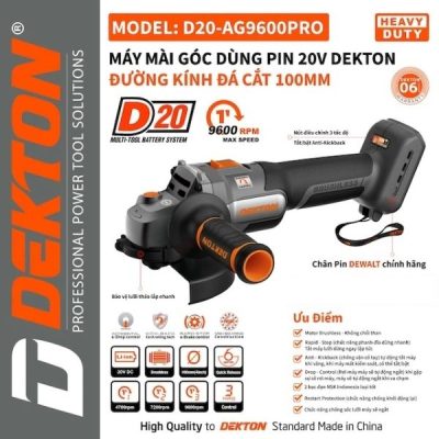 Máy mài góc dùng pin 20V Dekton D20-AG9600PRO (Chưa Pin & Sạc)