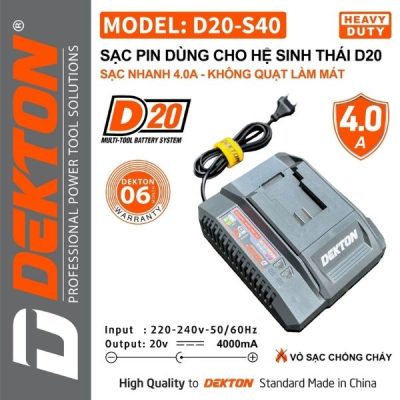 Đế sạc nhanh Dekton D20-S40 4.0Ah