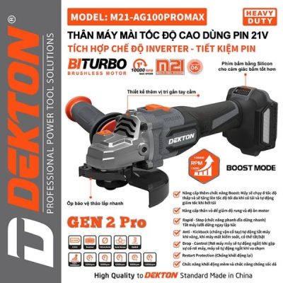 Máy mài góc dùng pin 21V Dekton M21-AG100PROMAX (Chưa Pin & Sạc)