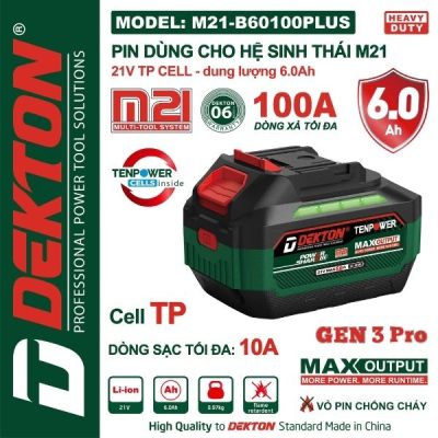 Pin 21V 6.0Ah Dekton M21-B60100Plus