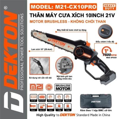 Máy cưa xích pin 21V Dekton M21-CX10PRO (chưa pin, sạc)