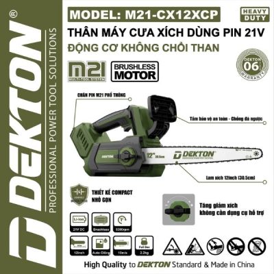 Máy cưa xích dùng pin 21V Dekton M21-CX12XCP (Chưa Pin & Sạc)