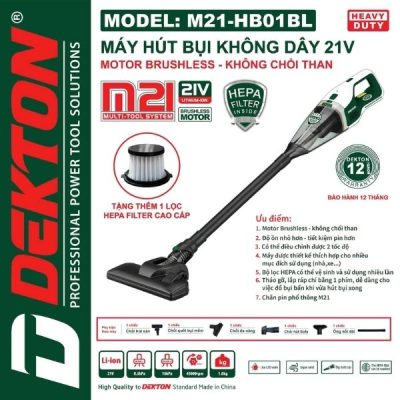 Máy hút bụi dùng pin 21V Dekton M21-HB01BL (Chưa Pin & Sạc)