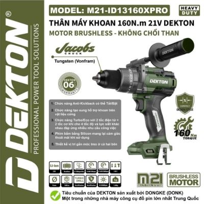 Máy khoan động lực dùng pin 21V Dekton M21-ID13160XPRO (Chưa kèm pin & sạc)