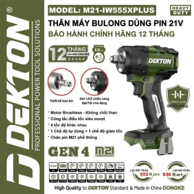Máy siết bu lông dùng pin 21V Dekton M21-IW555XPLUS