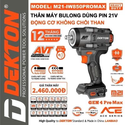 Máy vặn bu lông dùng pin 21V Dekton M21-IW850PROMAX