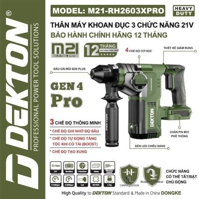 Máy khoan bê tông dùng pin 21V Dekton M21-RH2603XPRO (Chưa Pin & Sạc)