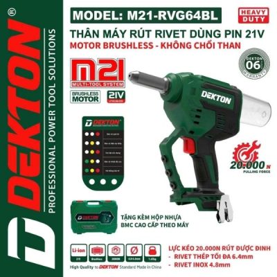Máy rút rive dùng pin 21V Dekton M21-RVG64BL (Chưa Pin & Sạc)