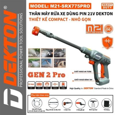 Máy xịt rửa xe dùng pin Dekton M21-SRX775PRO (Chưa Pin & Sạc)