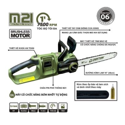 Máy cưa xích dùng pin 21V Dekton M21x2-CX16XPRO (Chưa Pin & Sạc)