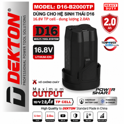 Pin 2.0Ah (đen) 1 PIN 2.0Ah: D16-B2000TP Dekton