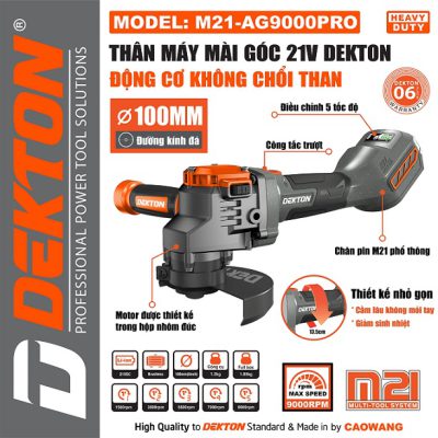 Máy mài 100mm - chân pin phổ thông M21 (xám) M21-AG9000PRO Dekton