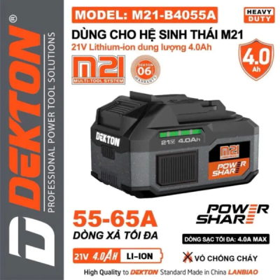 Pin M21-4.0Ah -dòng xả max 55A (xám) M21-B4055A Dekton