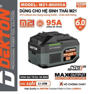 Pin 6.0Ah -dòng xả max 95A (xanh) M21-B6095A Dekton