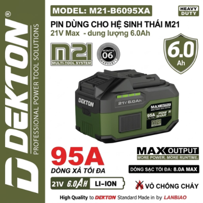 Pin M21-6.0Ah -dòng xả max 95A (oliu) M21-B6095XA Dekton