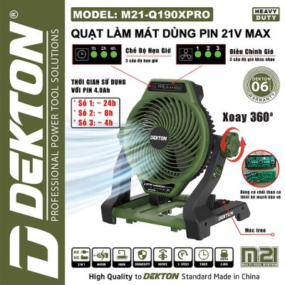 Quạt dùng pin 21V dekton (olive) M21-Q190XPRO Dekton